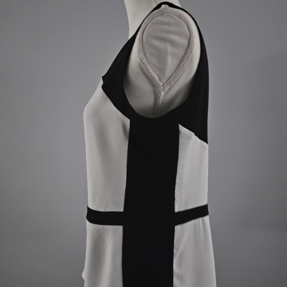 ANN TAYLOR black/cream BLOUSE top SLEEVELESS dressy LINED zipper - Picture 6 of 10